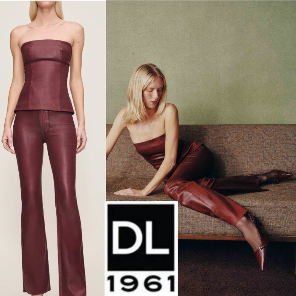 DL1961 Saffron Bridget Coated Flare Jeans Burgundy High Rise 27